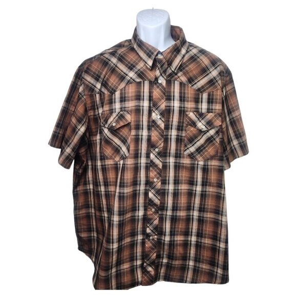 Wrangler Retro Brown Plaid Western Shirt Sawtooth Pockets Pearl Snap Button 3XL - Picture 12 of 12